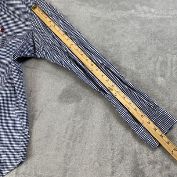 Ralph Lauren Men’s L Gingham Shirt Blue White Plaid Red Pony Cotton Button-Up - Picture 5 of 7